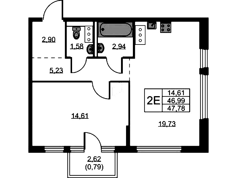 1-комнатная квартира 47.78 м², 4/11 эт., ЖК «Новое Колпино»